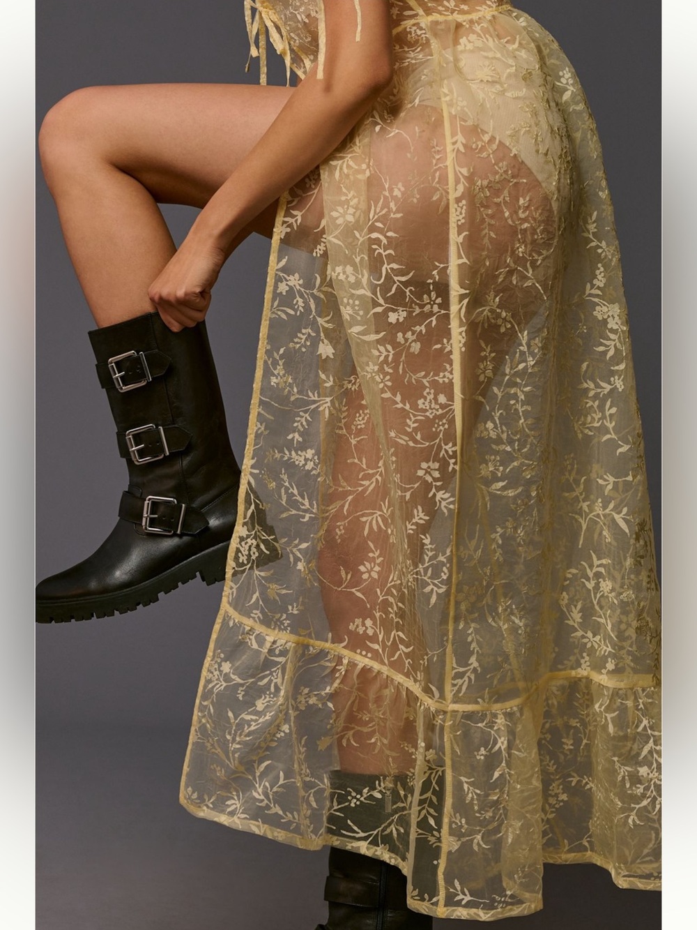 NWT Anthropologie Sheer Floral Organza Maxi Dress - Picture 4 of 7